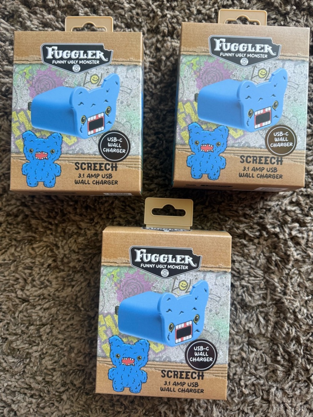 Fuggler Screech Blue USB-C Wall Charger - Cute Monster Design